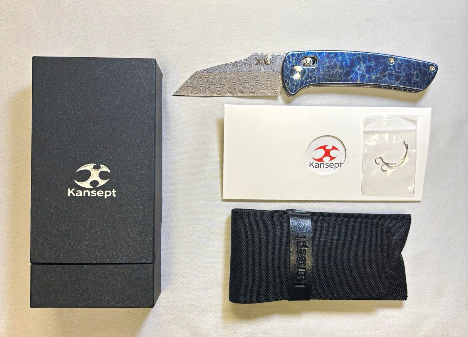 Kansept Main Street K1015V6 Damascus Titanium Lightning Strike Knife NEW