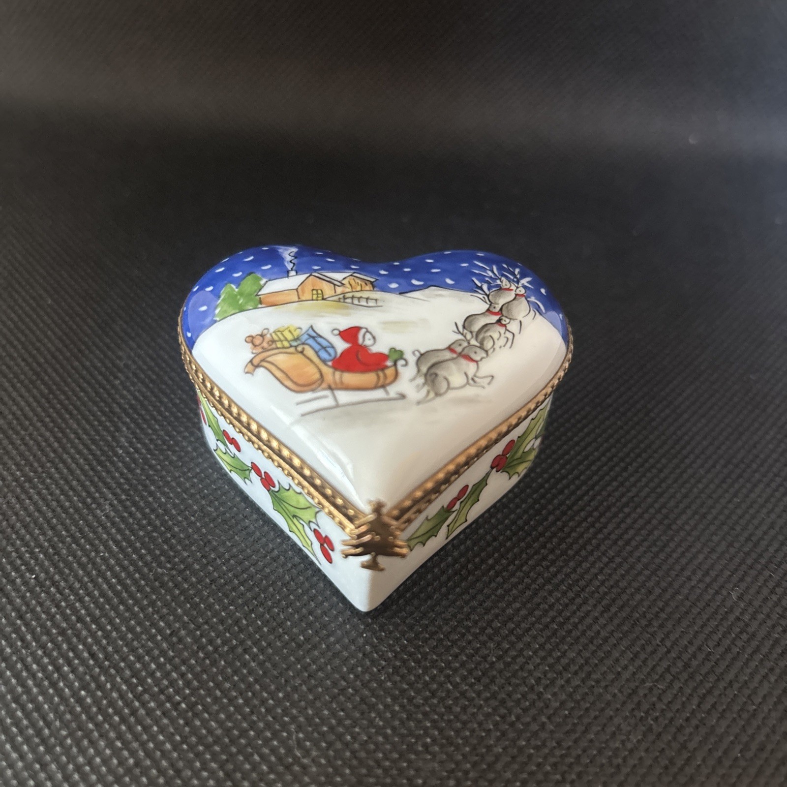 Limoges Christmas Heart Trinket Box