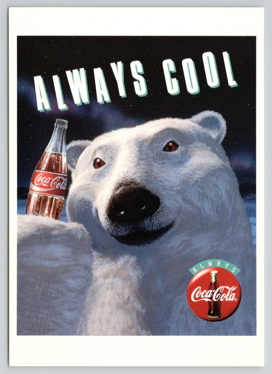 1993 Coca Cola Always Cool Polar Bear Advertising Postcard