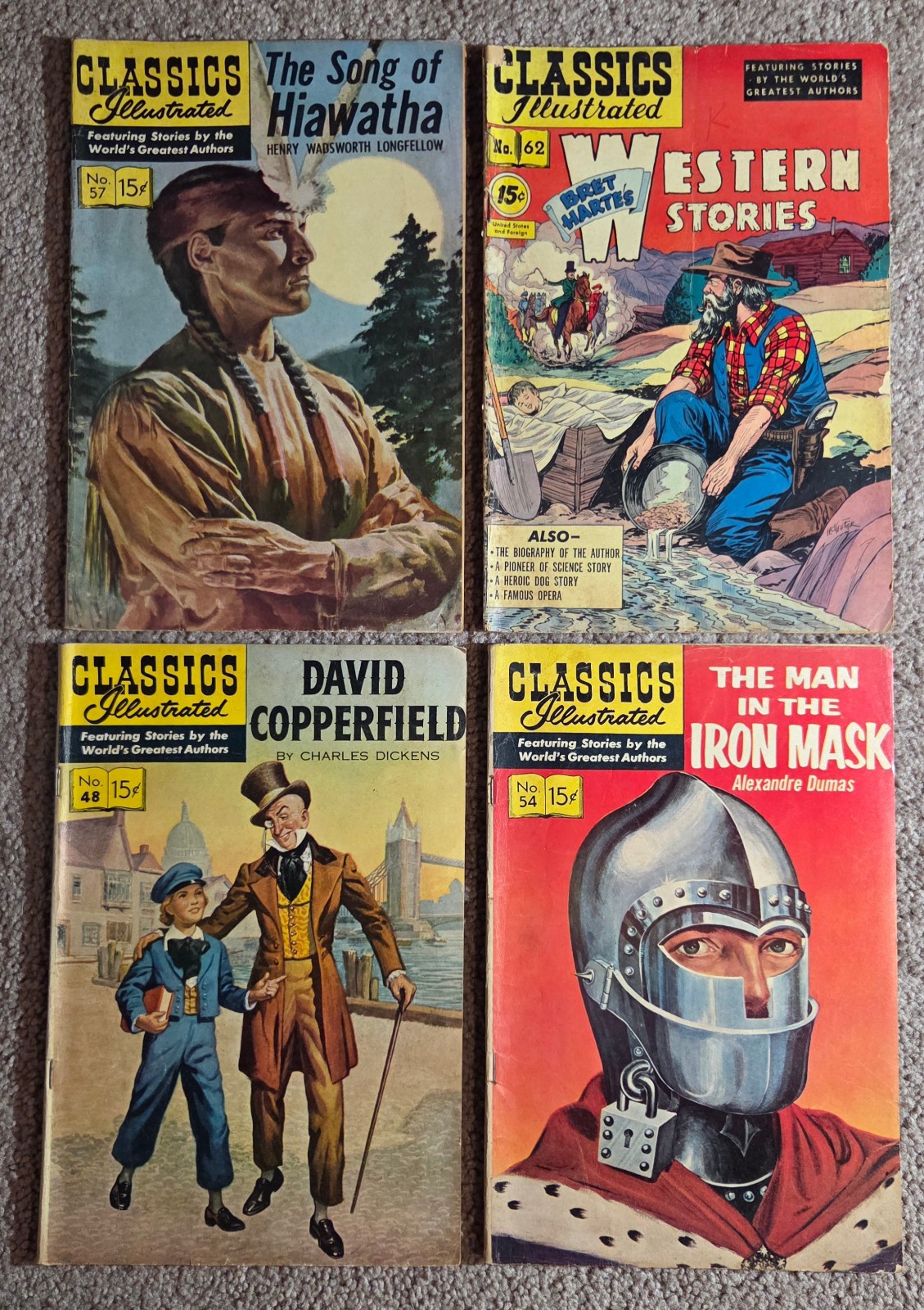 CLASSICS ILLUSTRATED Lot of 4 #48,54,57,62 (1948-49) First Prints - VG- to VG/FN