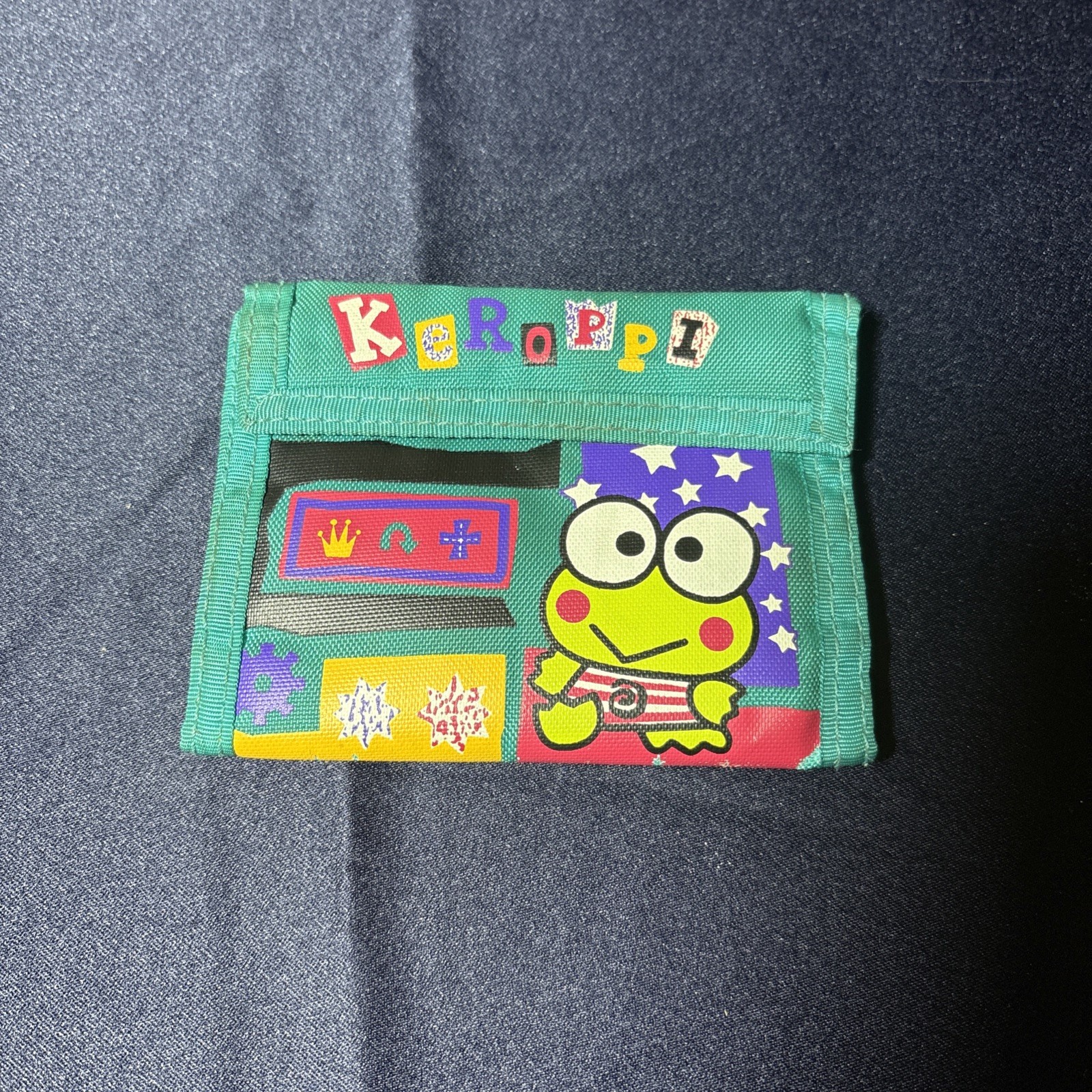 SANRIO Vintage 90s Keroppi Frog Green Folding Nylon Wallet
