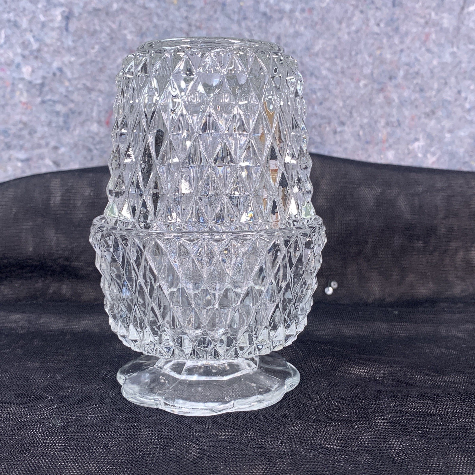Vtg Indiana Glass Angel Light Fairy Lamp Clear Diamond Point Candle Holder Tea