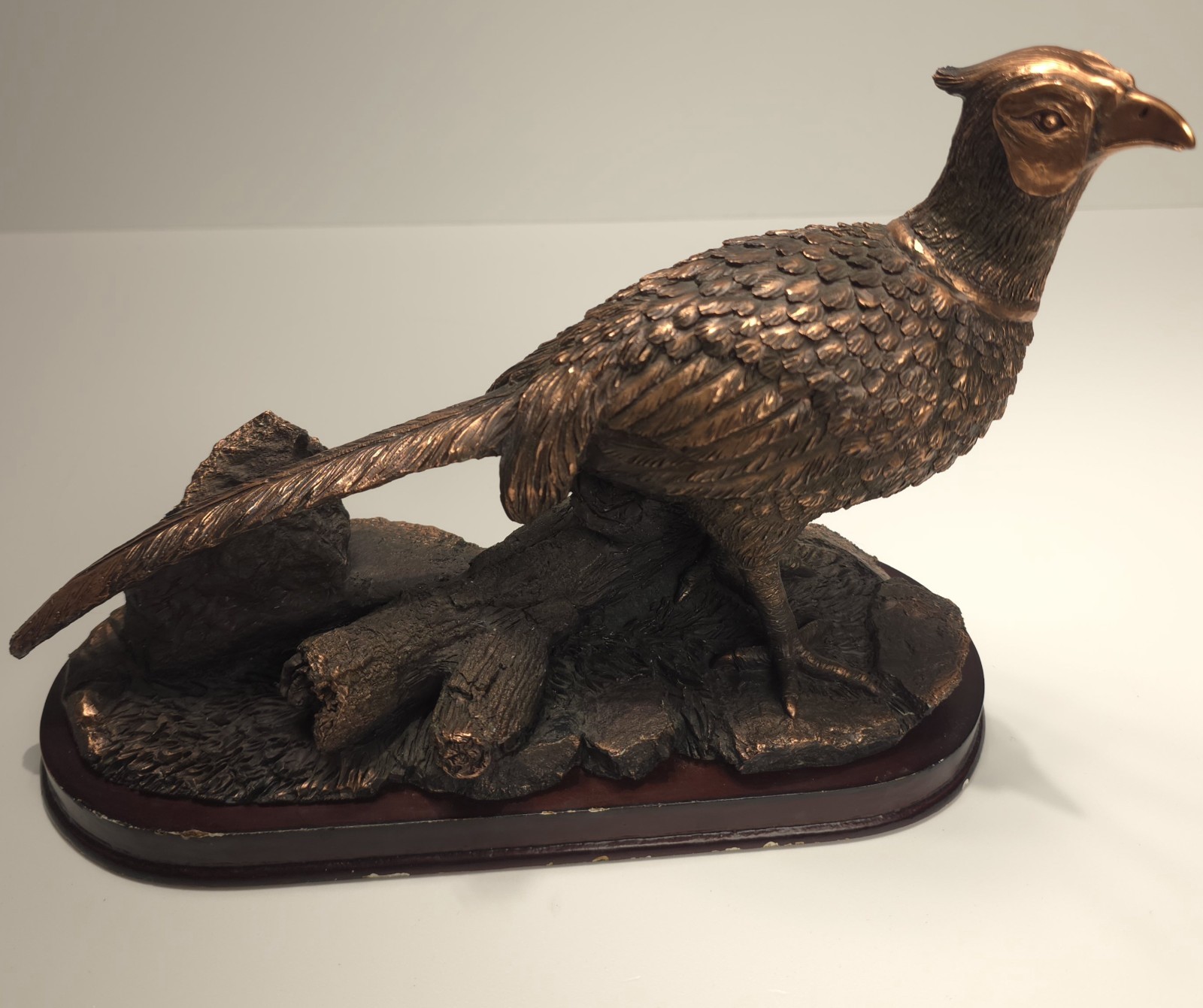 Vintage Pheasant Bird Figurine Bronze Tone Resin Wildlife Hunting Decor Signed
