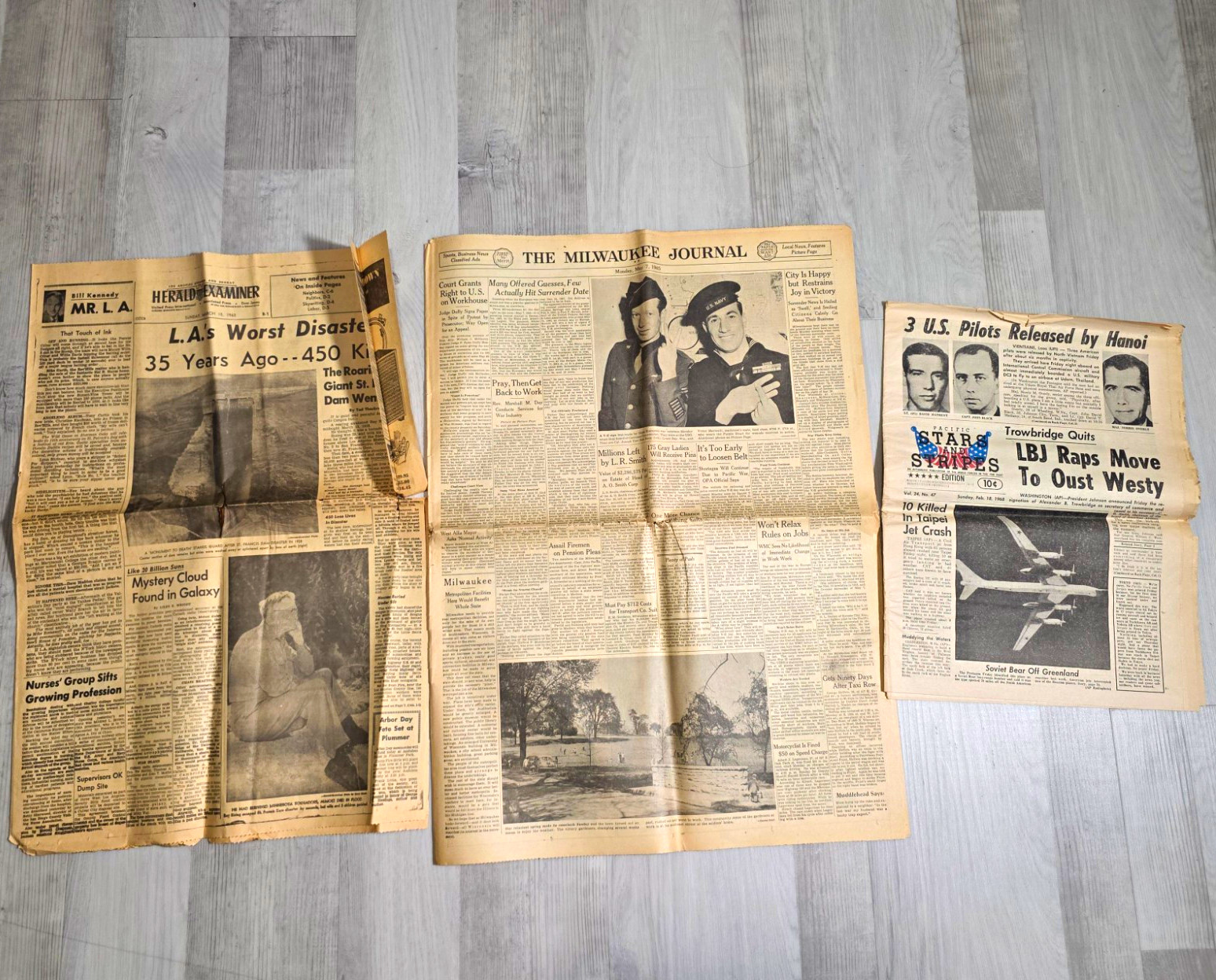 Vintage Newspaper Lot WWII Vietnam St. Francis Dam 1945 1963 1968 Historic