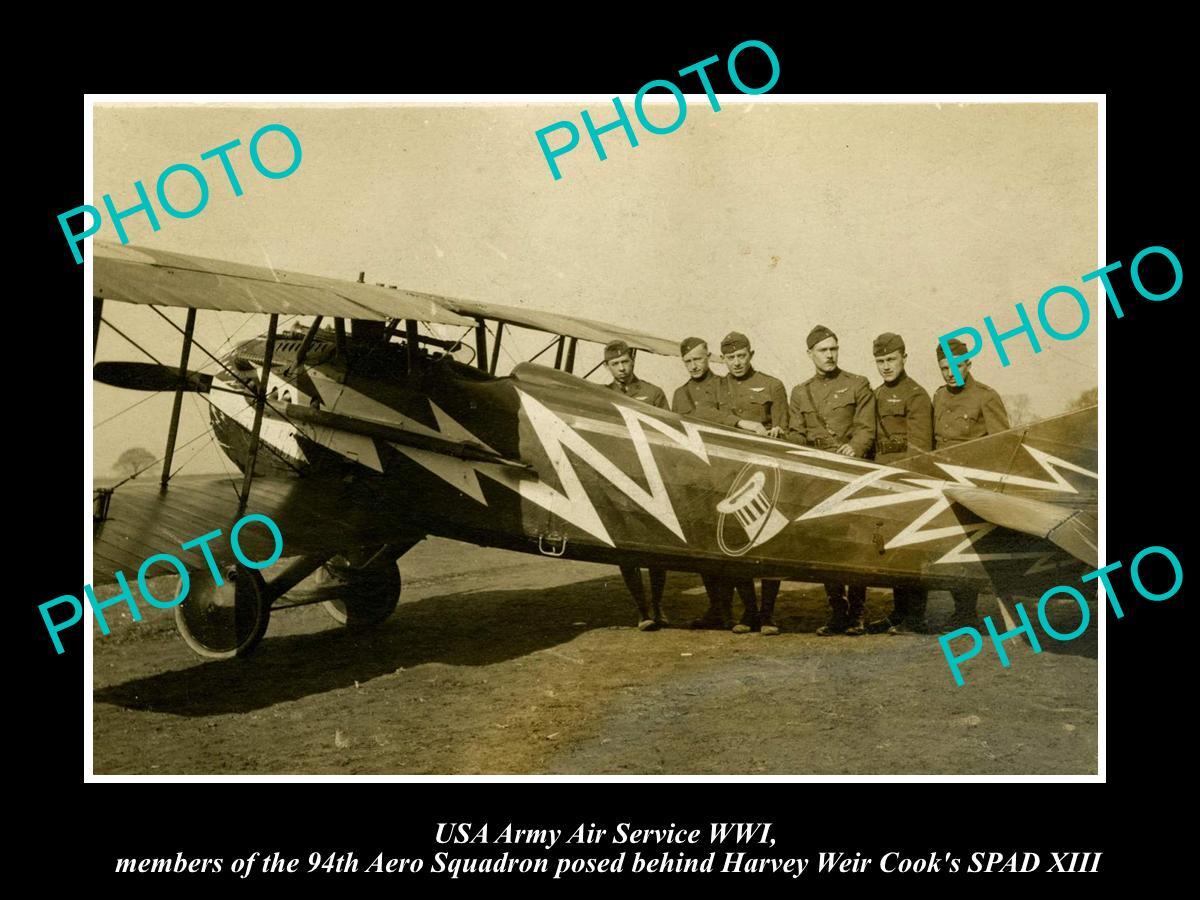 OLD LARGE HISTORIC AVIATION PHOTO US ARMY WWI 94th AERO SQUADRON & PLANE