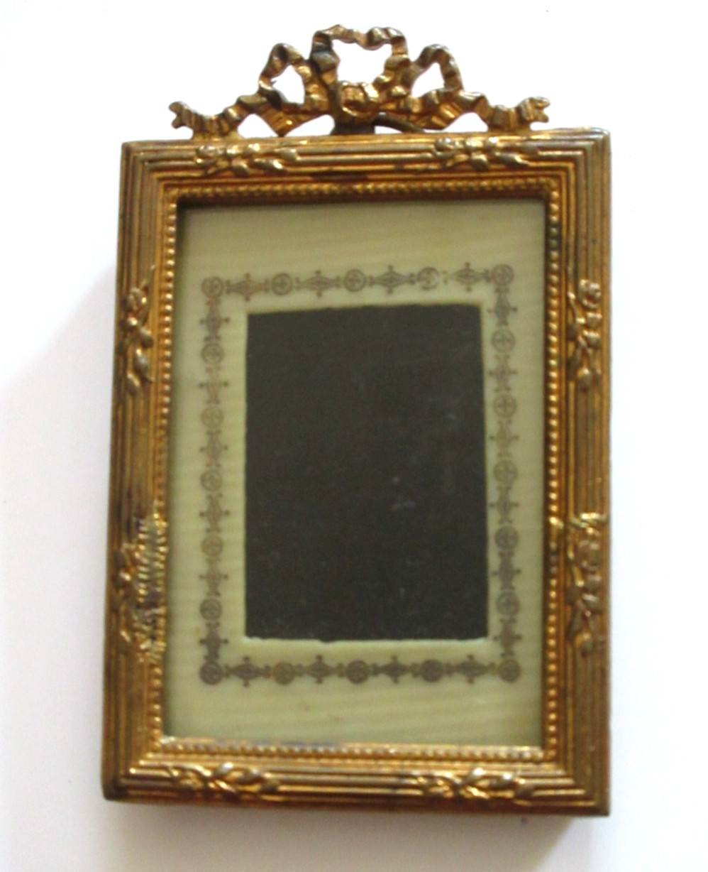 Early Antique French Ormolu Miniature Frame with Rare Embossed Mat