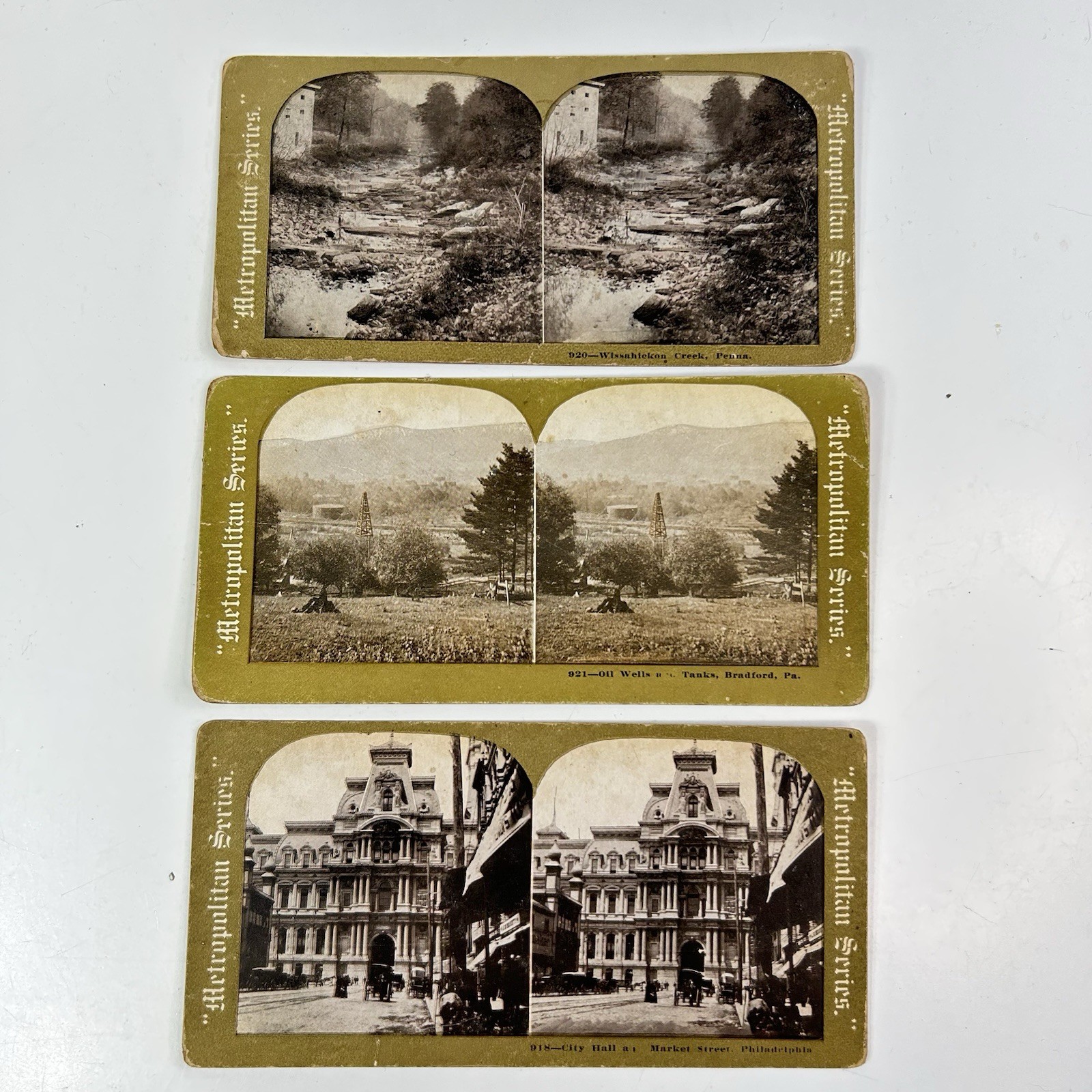 3 PENNSYLVANIA Stereoview CARDS Set Stereograph City Hall Philadelphia Bradford