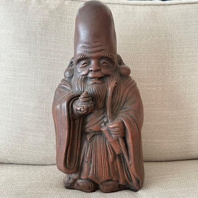 Jurojin Vintage Japanese Bizen Pottery God Statue Okimono Figurine 14.9 inch