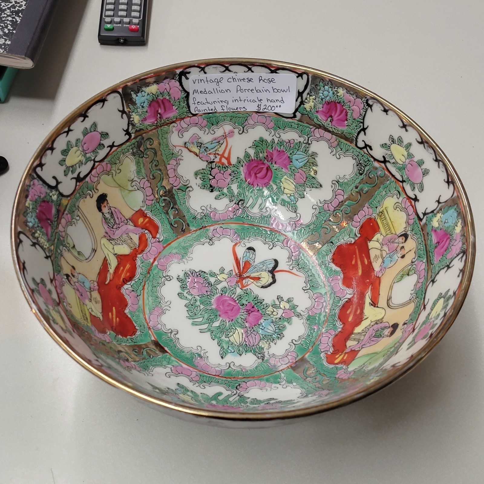 Chinese Rose Medallion Vintage Porcelain Bowl Hand Painted Intricate Design