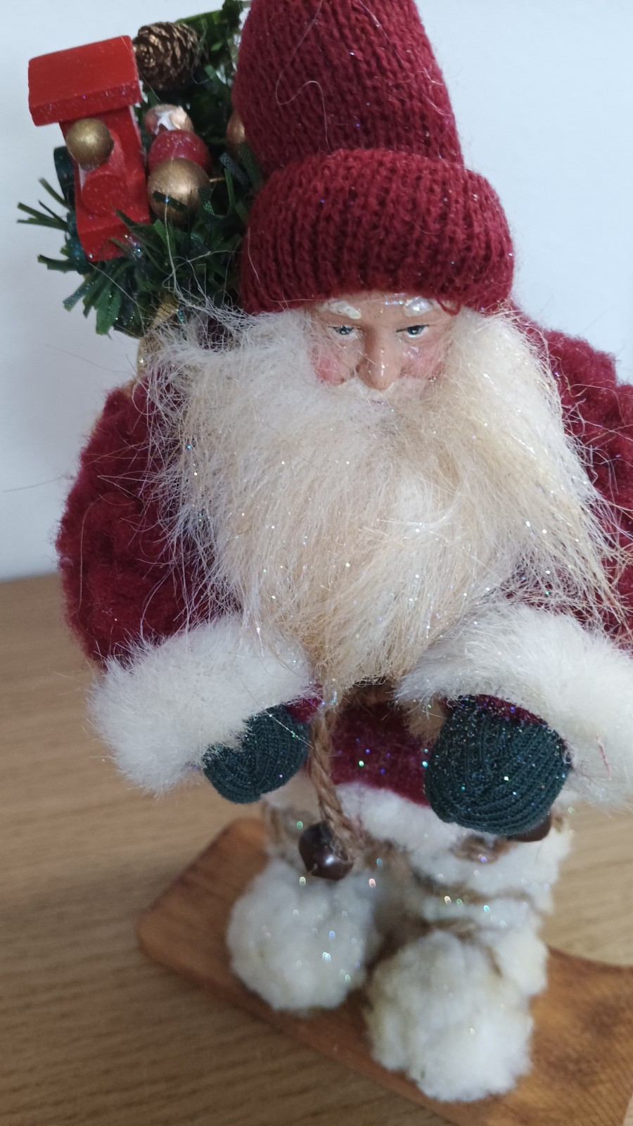 Vintage Victorian Santa Claus On Ski With Pack On Back