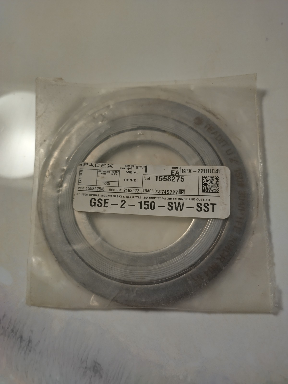 SpaceX Rocket Part Spiral Gasket Sealed