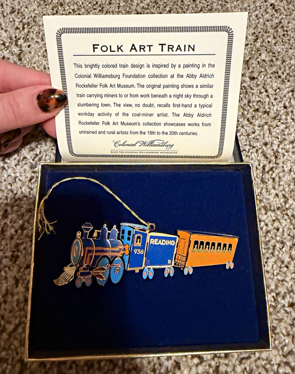 Colonial Williamsburg Train Christmas Hanging Metal Ornament Multicolor