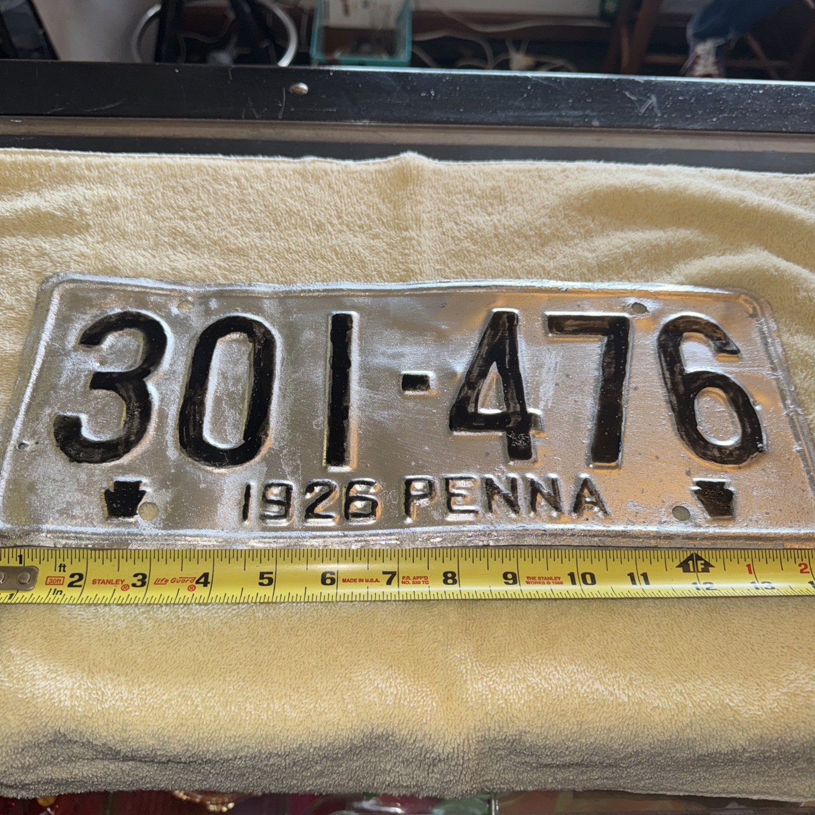 1926 Penna.Pa. License Plate Tag# 301-476 Expired Repaint As Shown