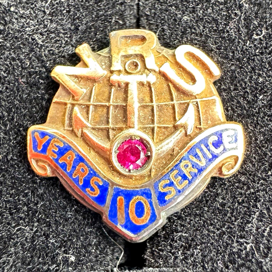 Vintage US Navy NRS 10 Year Service Pin Ruby Solid 10K Yellow Gold