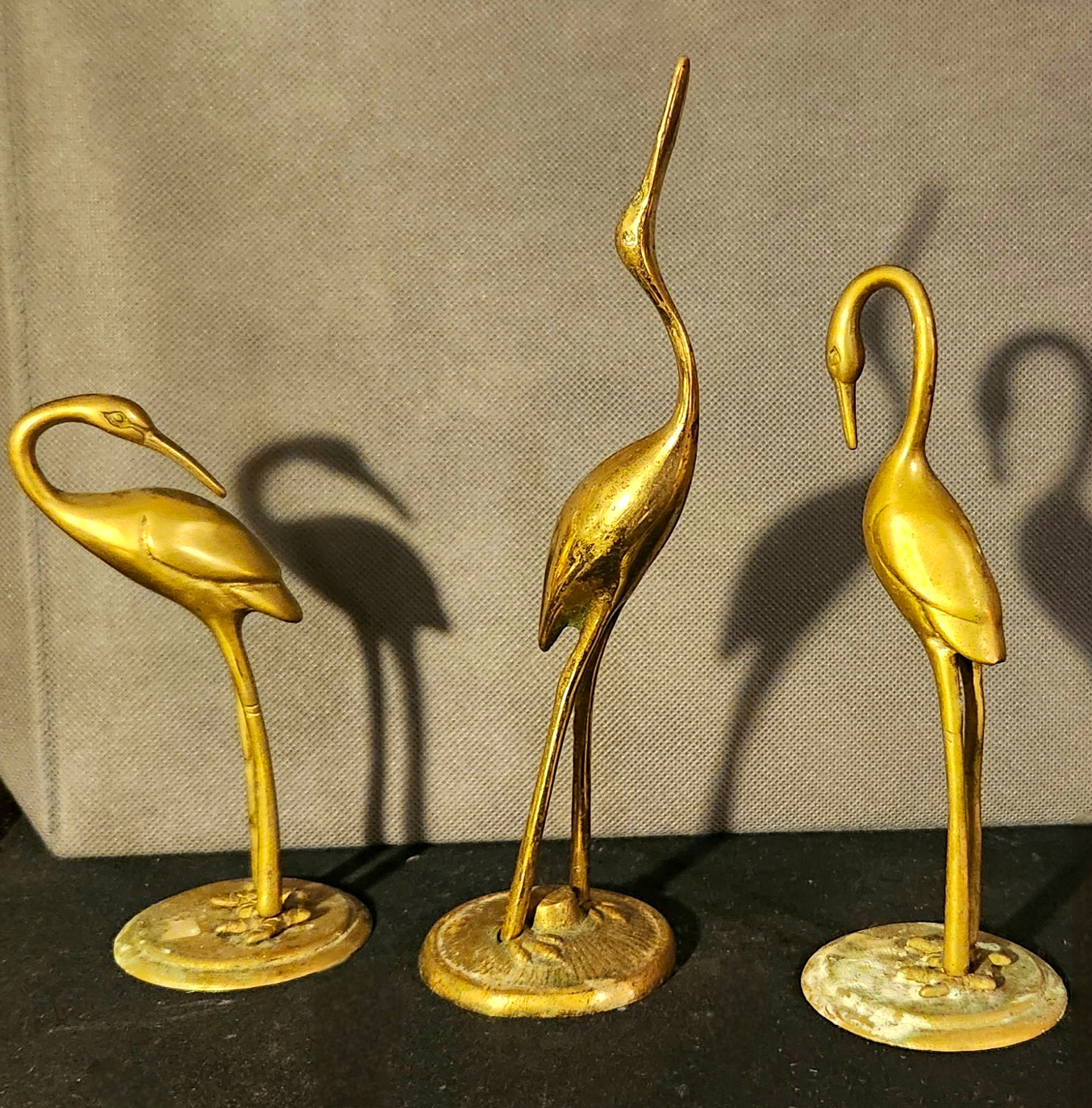 Vintage Brass Crane Heron Figurines Set of 3 Hollywood Regency MCM Mid Century
