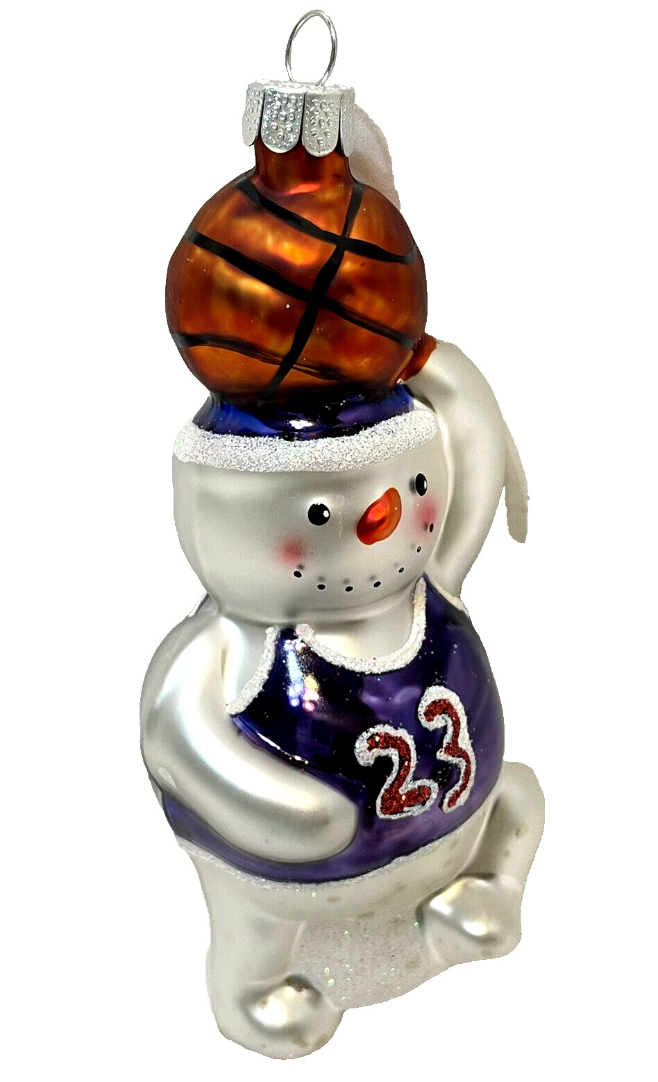 Sports Basketball Snowman No 23 Blown Glass Christmas Ornament 5 in
