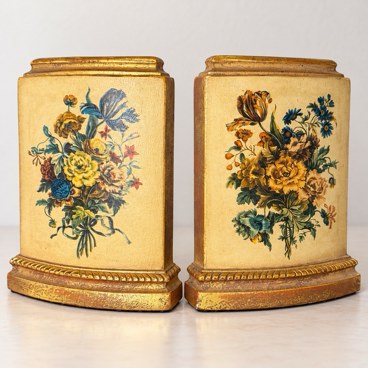 Vintage Borghese Italian Florentine Gold Gilt Floral Chalkware Bookends – Pair