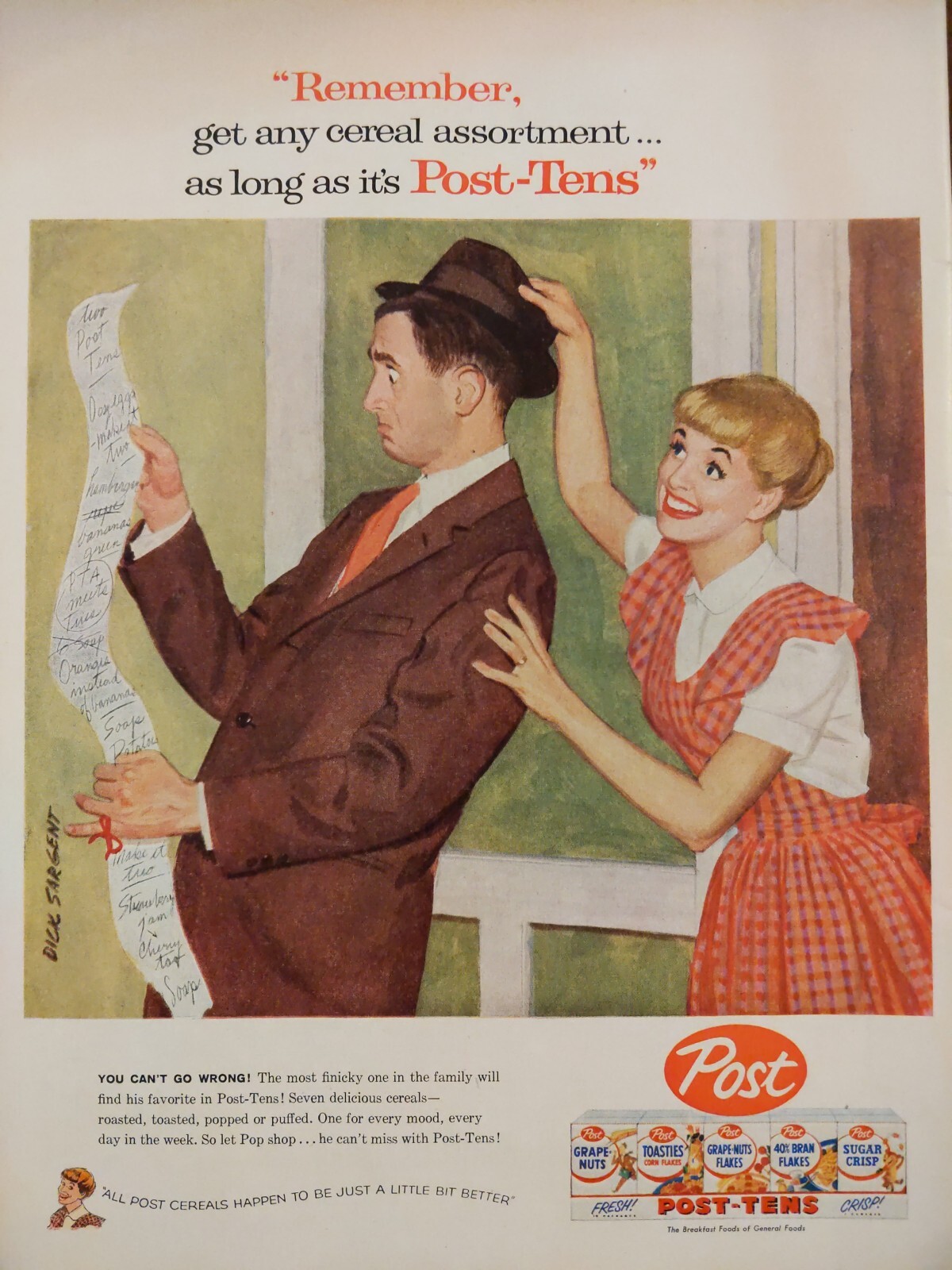 Vintage 1957 post Cereal print ad, unique  art by Dick Sargent 