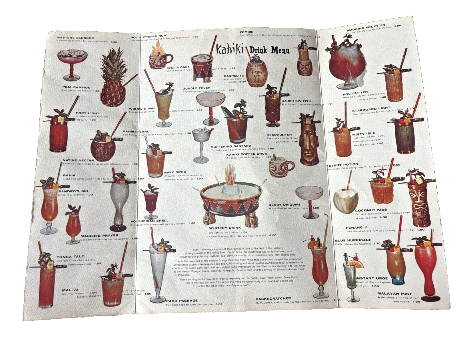 Original 1960s Kahiki Polynesian Pop Tiki Bar Cocktail Menu Columbus Ohio