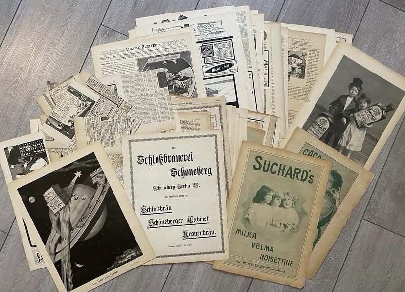 Vintage German Ads Sheets Magazines Pages 1900s 1910s Lot of 80 Old Antique