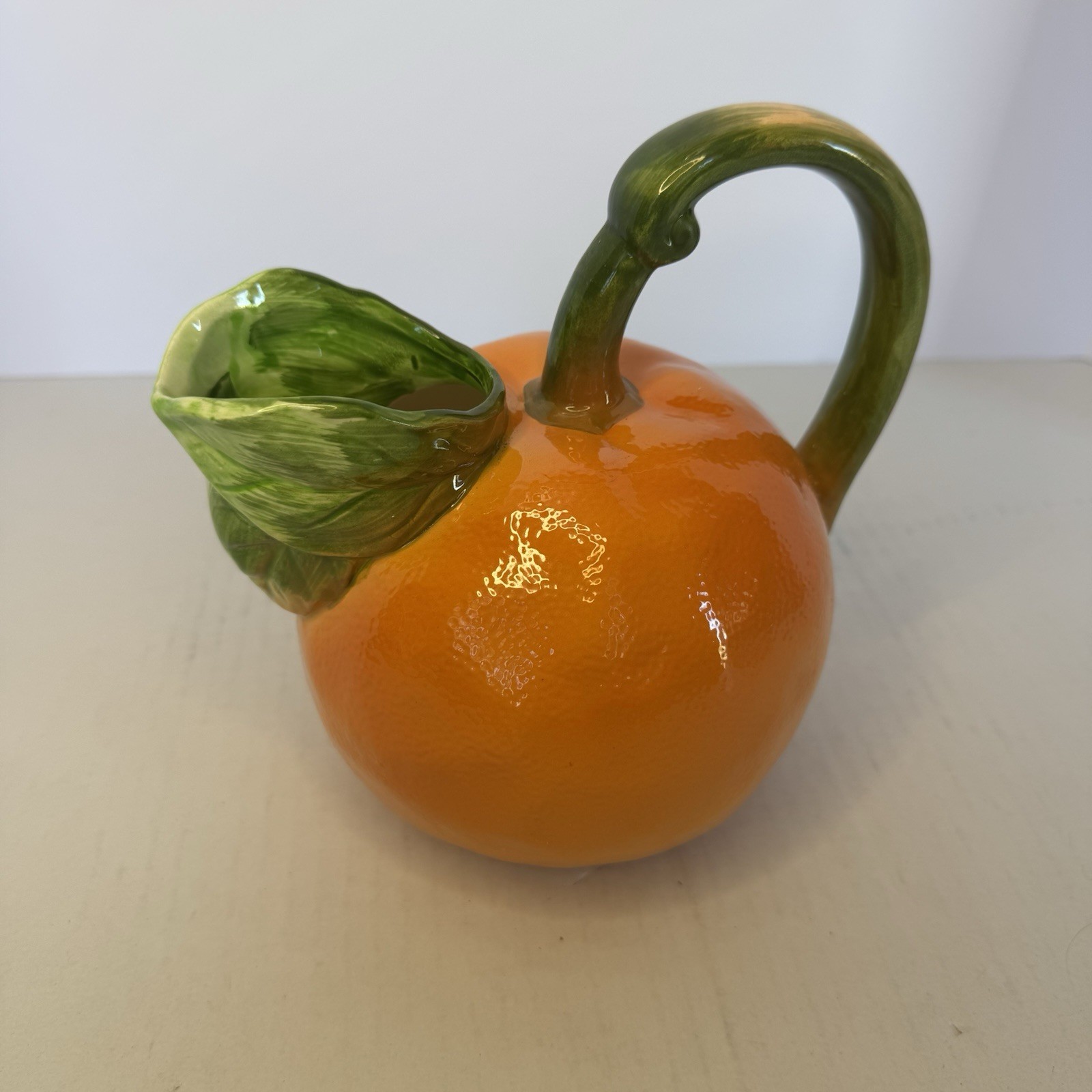 Vintage 1982 The Haldon Group Pottery Orange Shaped Pitcher 7.5\