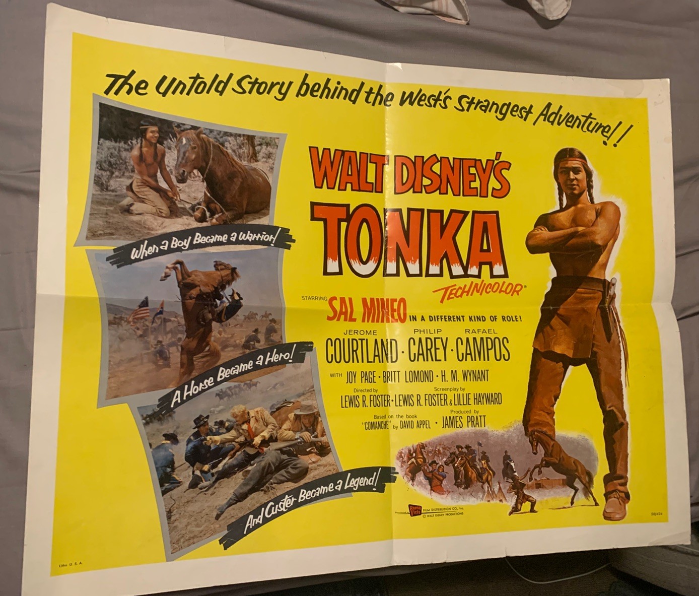 RARE Walt Disney’s “TONKA” Original 1958 Half Sheet Poster Starring SAL MINEO