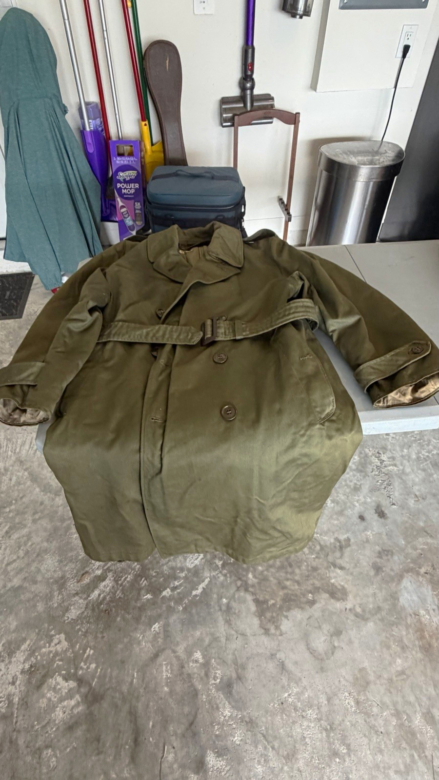 WWII US Army OD Trench Overcoat with Belt - Original Militaria
