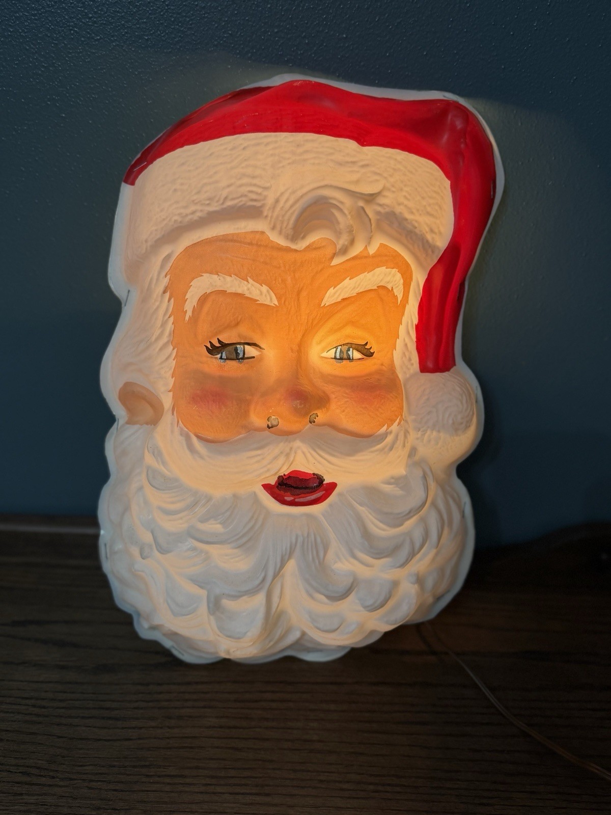 Vintage Star Band 19in Lighted Santa Face Christmas Wall Decor Original Cord 18”