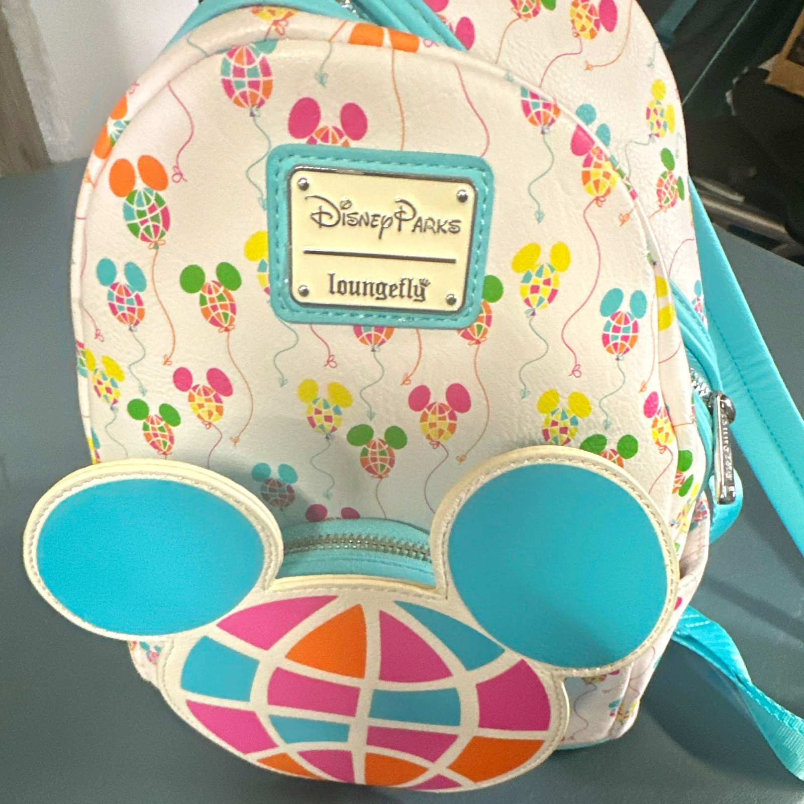 Loungefly Disney Parks Mini Backpack White/Blue Mickey Mouse Balloon Print