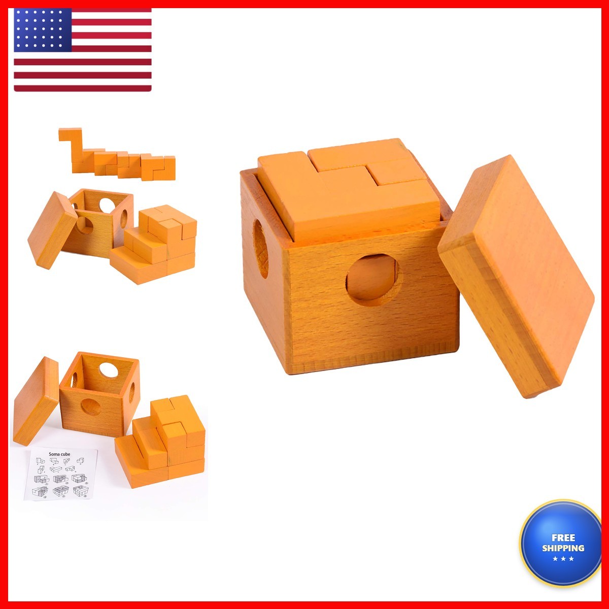 3D Wooden Cube Puzzles Geometric Brain Teaser Puzzle for Kids Adults - AHYUAN