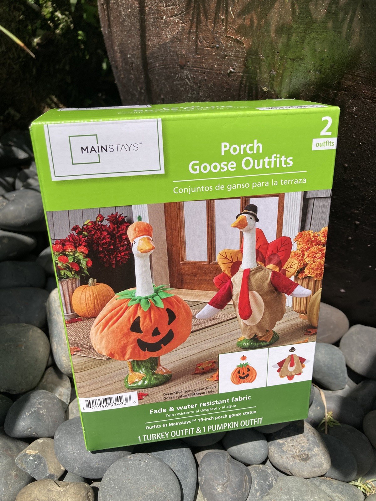 Mainstays Porch Goose Outfit Set 2pc Turkey & Pumpkin Fade/Water Resistant New 