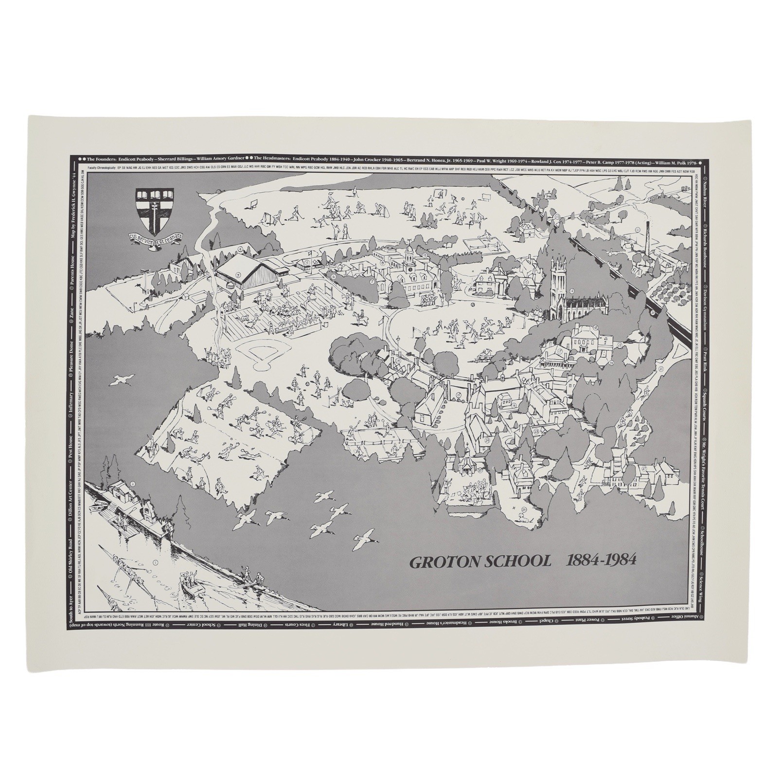 GROTON SCHOOL’S 100th Anniversary Map by Frederick H. Gwynne 1884-1984 25”x 19”