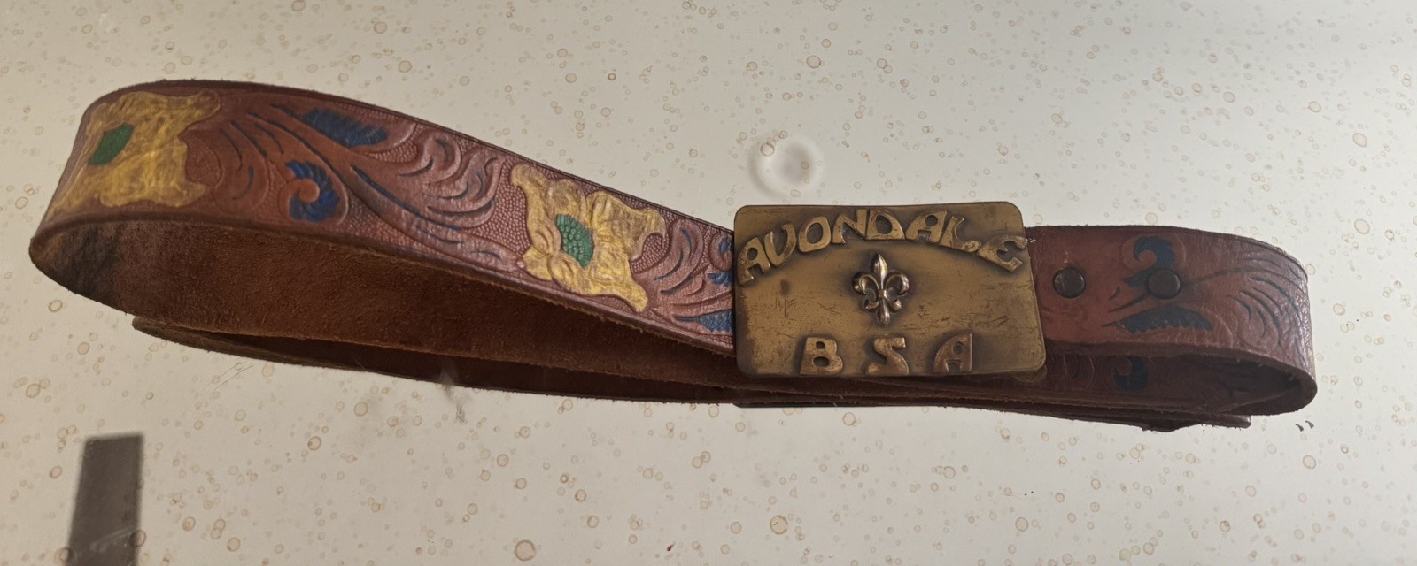 Vintage BSA Avondale Scout Reservation Brass Belt Buckle Tooled Leather Belt 36\