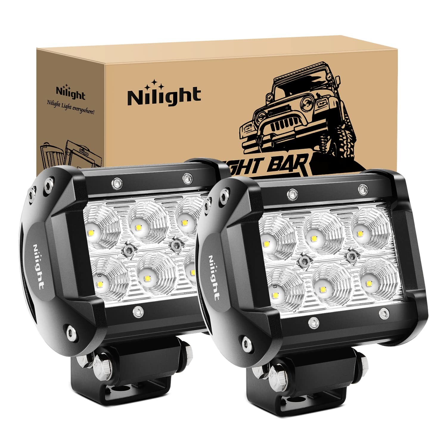18W 4Inch Nilight Flood Led Pods Super Bright Off Road Driving Work Lights
