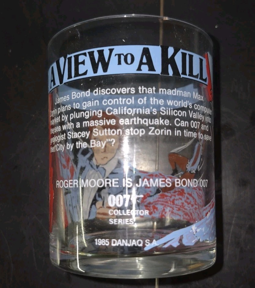 Vintage James Bond A View to a Kill Collector Glass 1985 Danjaq Roger Moore NM