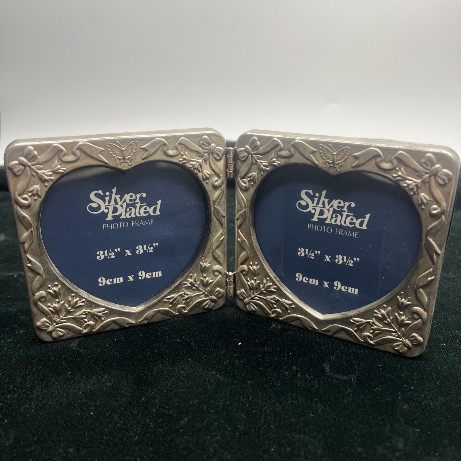VTG Silver Plated 3.5x3.5 Photo Frame Heart Bows Butterfly Sweetheart Double