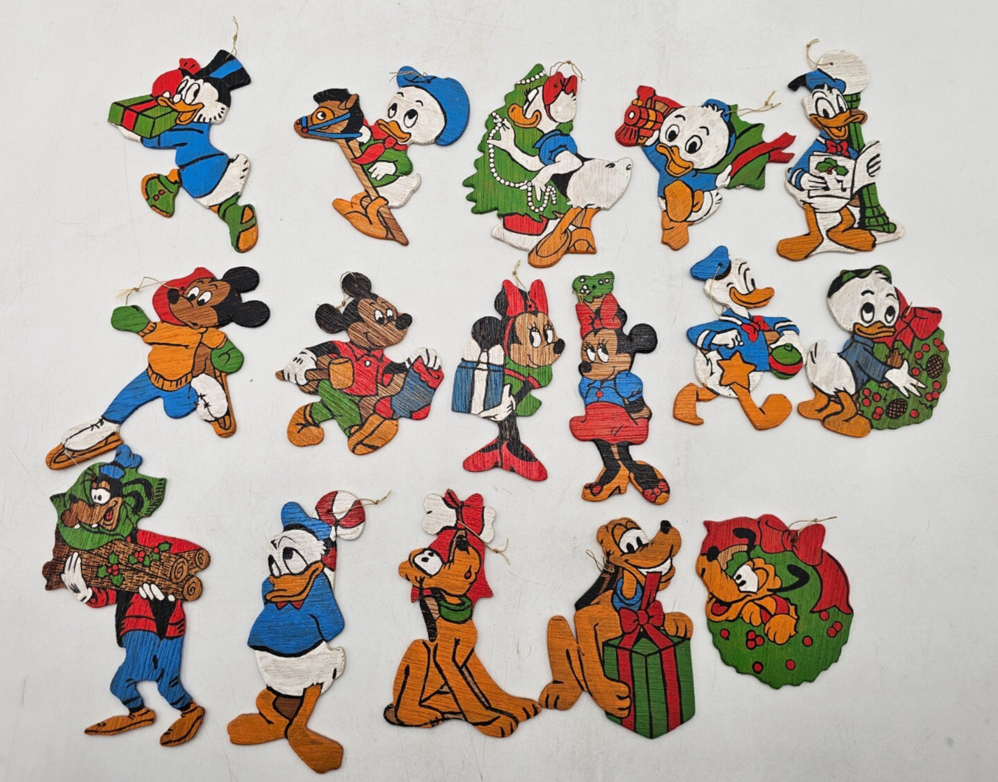 Lot of 16 Vintage 70’s Disney Two-Sided Hand Painted Wooden Christmas Ornaments