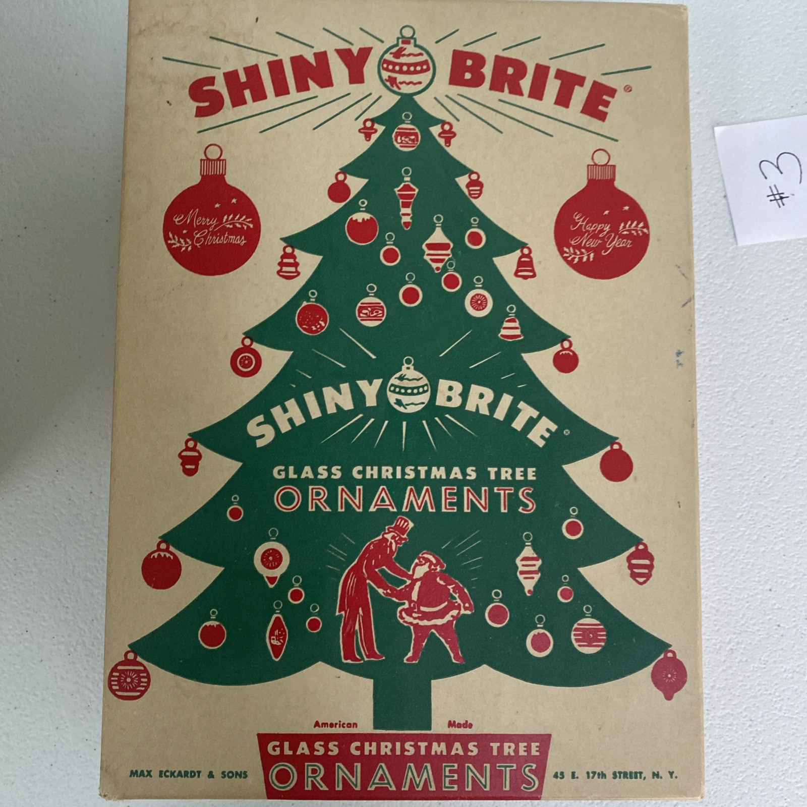 Vintage EMPTY BOX Shiny Brite Glass Christmas Tree Ornament Display Santa MCM