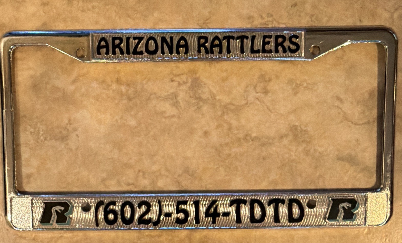 VINTAGE 90s Arizona Rattlers Cast Metal License Plate Frame Retro 602-514-TDTD
