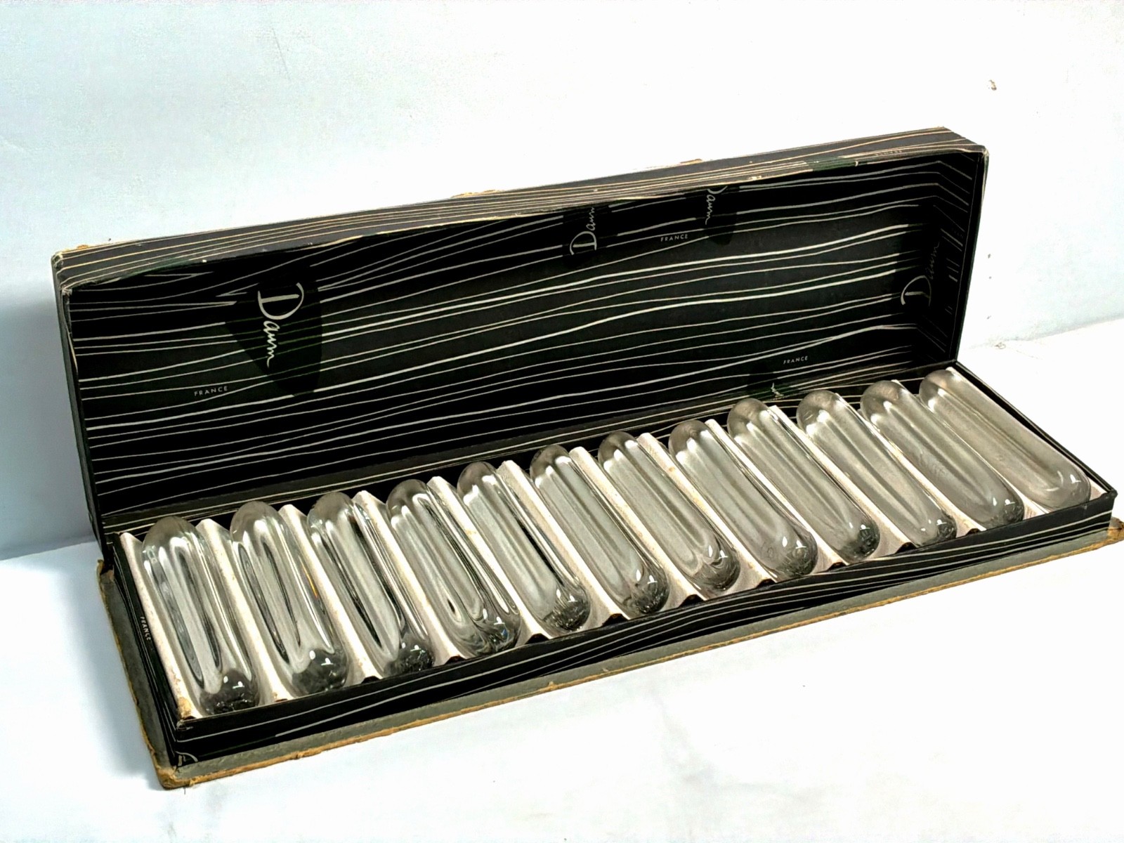 Vintage DAUM FRANCE Crystal Knife Rests Set of 12 Signed Portes-Couteaux Boxed