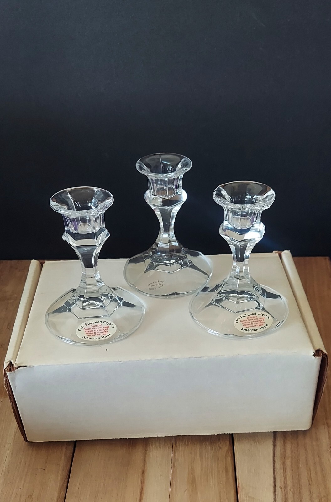 24% Lead Crystal Candle Holders 4.25” inches Tall Clear Made In USA