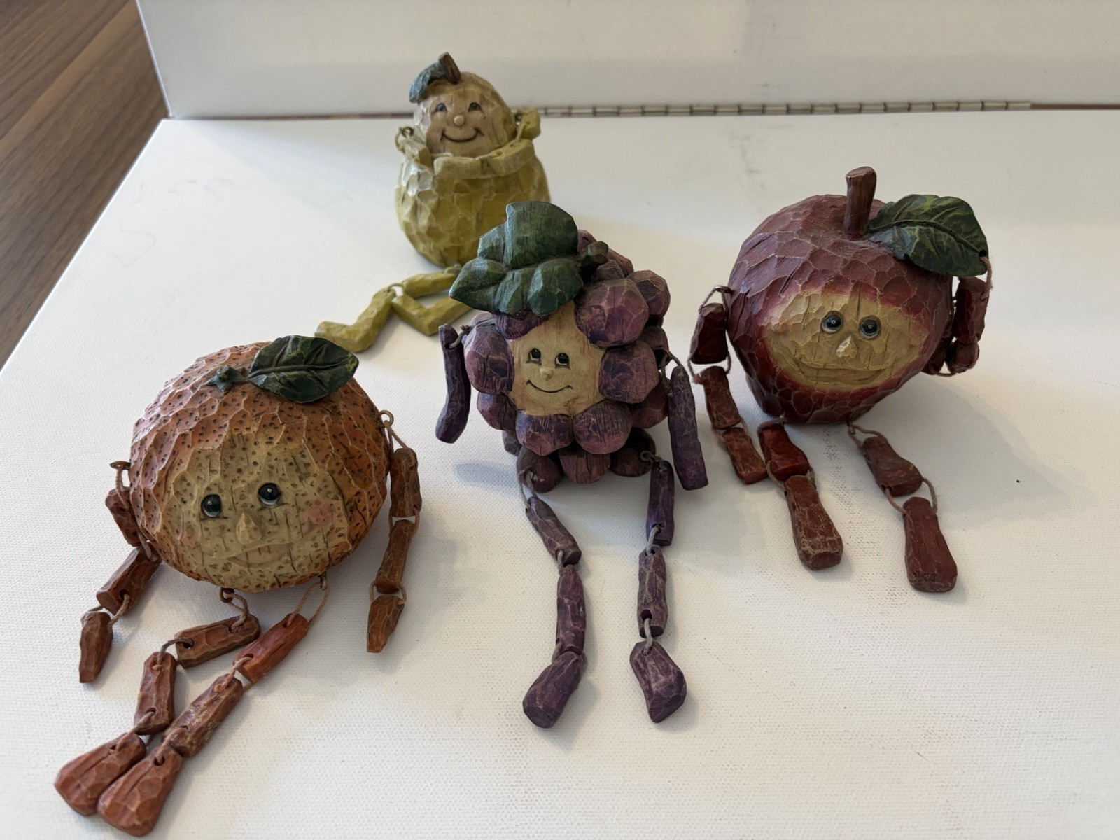 Lot of  4 Vintage Anthropomorphic Fruit Dangle Shelf Sitters Resin Characters