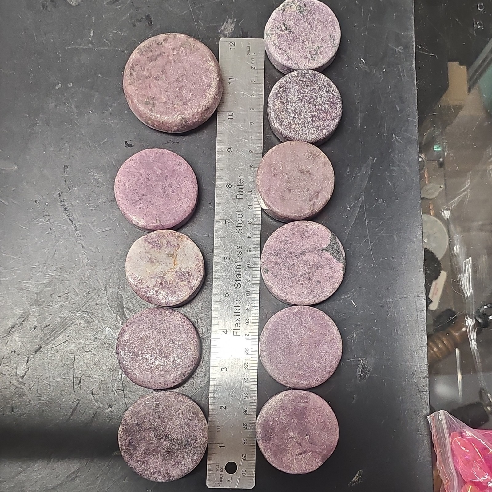 Wholesale Lot 11 Natural Lepidolite Disks Purple Mica Crystal 2.7 Lb Bulk