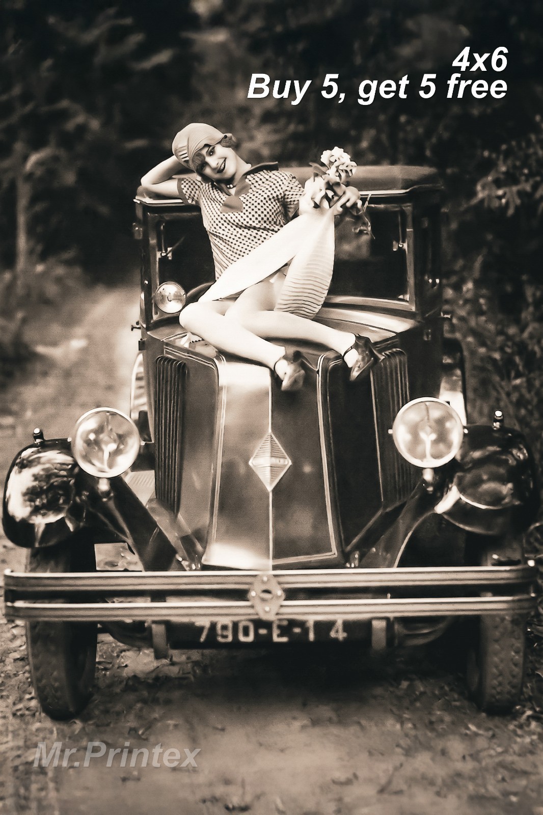 1920s Flapper Woman 💙 Vintage Car - 4x6 Photo - Jazz Age Lifestyle