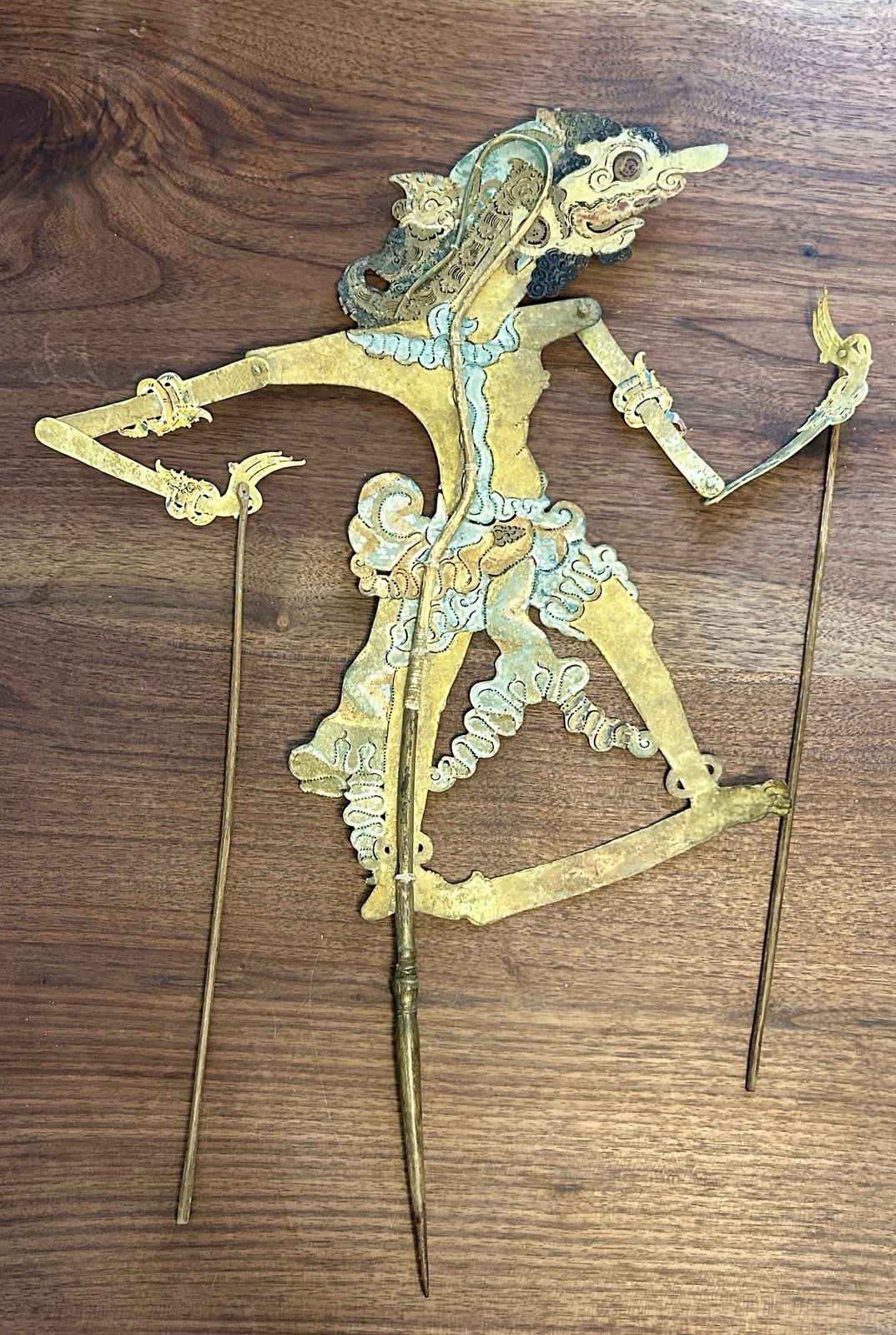 Rare Antique Indonesian Wayang Kulit Shadow Puppet Hand-Cut Buffalo Leather Art