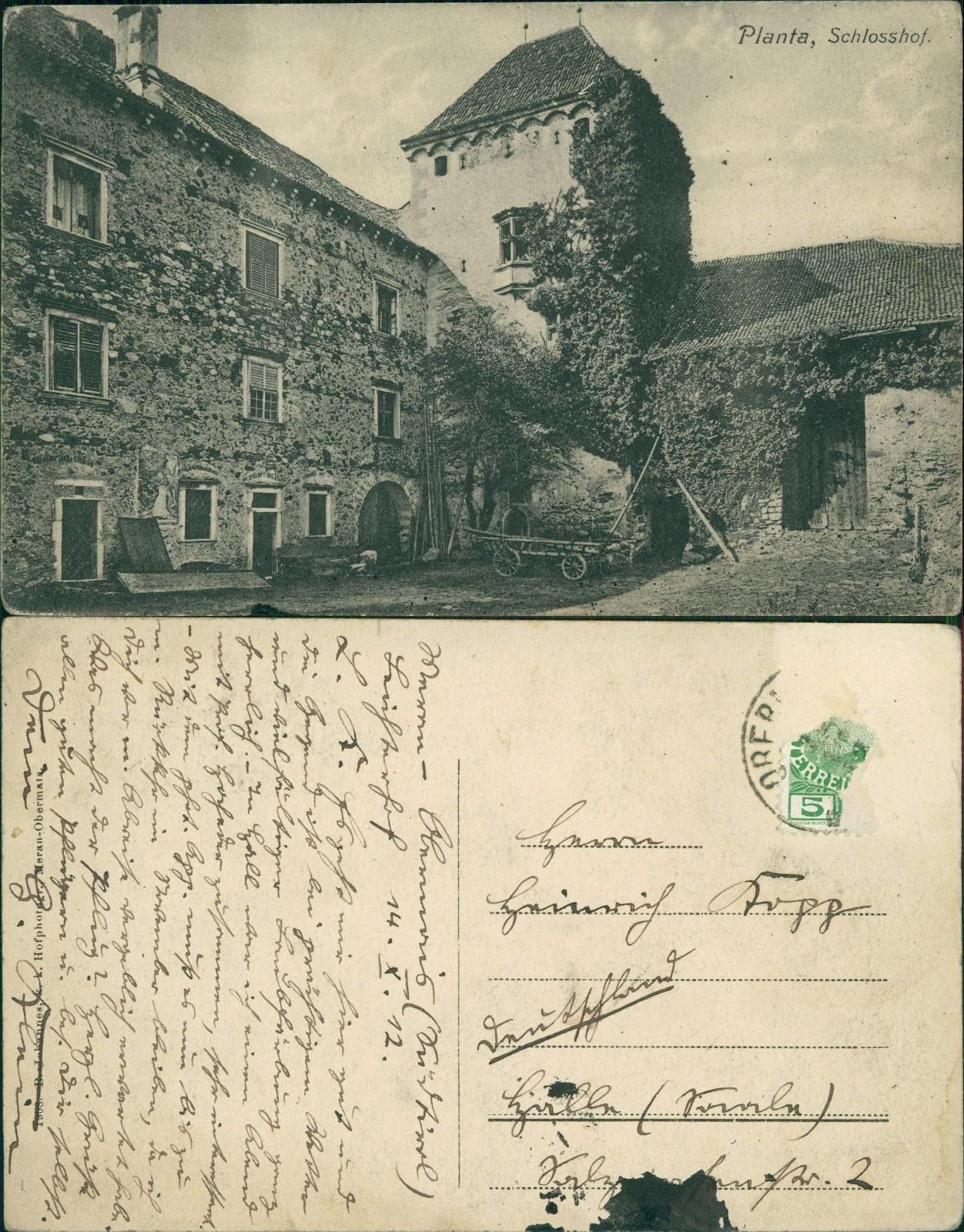 Cartolina Obermais-Merano Maia Alta Merano Castle Planta Castle Courtyard 1912