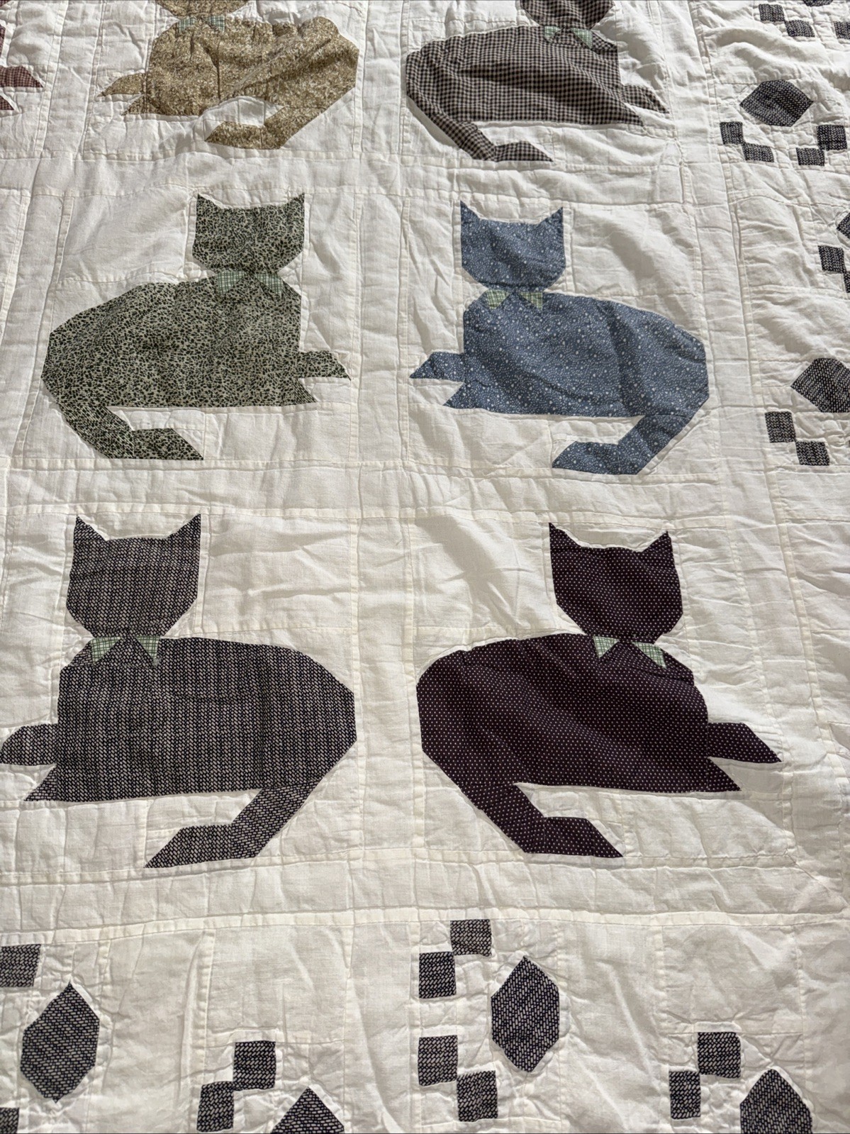 VTG JC Penney Patchwork Cat Kitty Paw Print Border Quilt 82x82”  Hard To Find