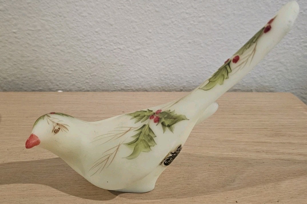 Fenton Handmade Glass Bird Figurine Hand Painted Signed Nancy Crible Glow