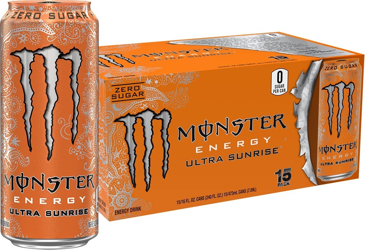 Monster Energy Ultra Sunrise, Sugar Free Energy Drink, 16 Fl Oz Pack of 15 New
