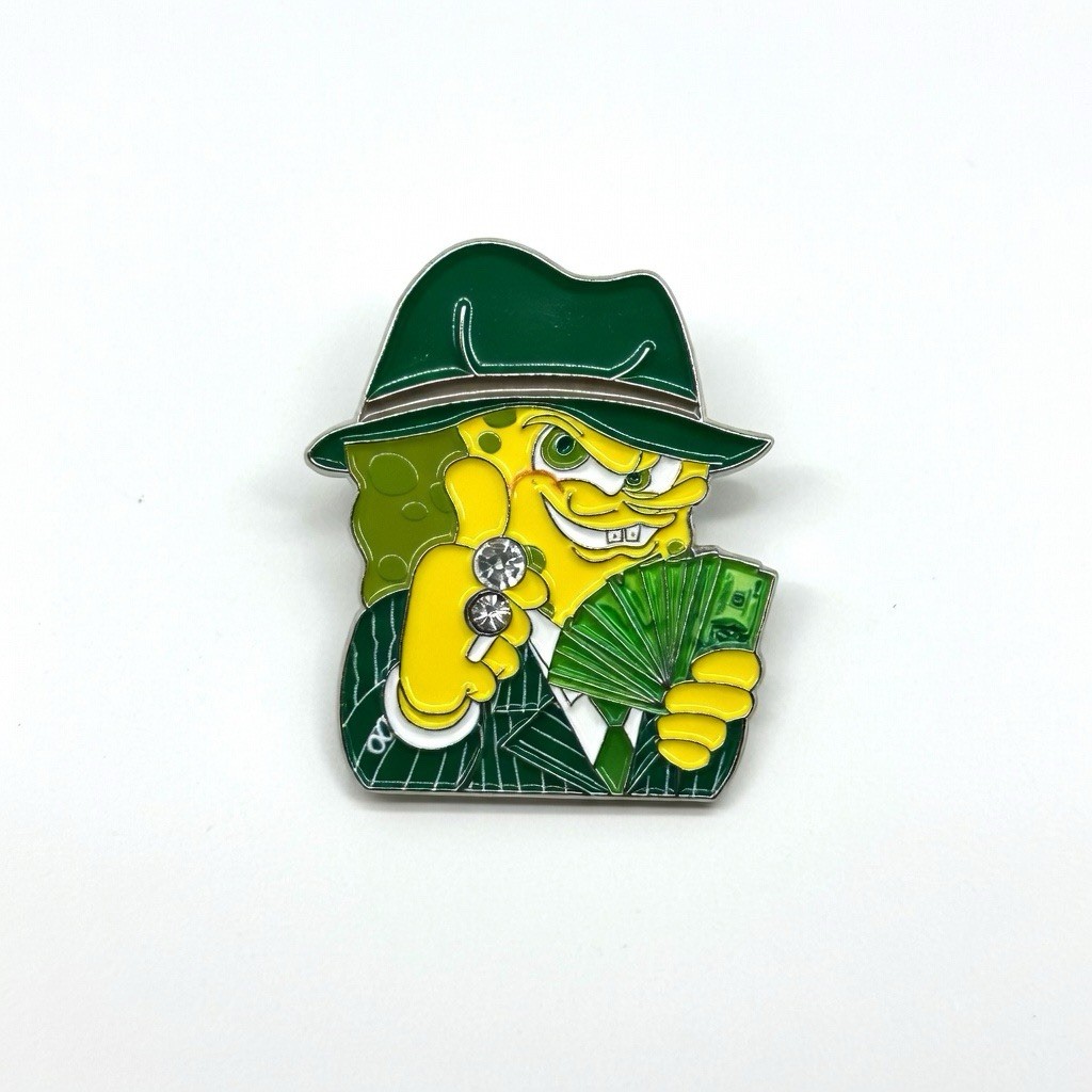 SpongeBob Vintage Gangster Hat Pin Green Suit Rhinestone